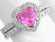 Platinum Natural Pink Sapphire Engagement Ring - Heat Cut Sapphire ring and band set 