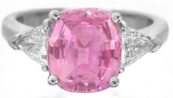 Cushion Large Natural Pink Sapphire and Real Trillion Diamond Engagement Ring in solid platinum for sale