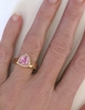 Trillion Pink Sapphire Engagement Ring Set with diamond halo in 14k rose gold