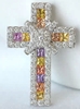Natural fancy sapphire multi color cross with diamonds in 14k white gold