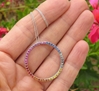 Real Rainbow Sapphire Open Circle Pendant Necklace in 14k white gold