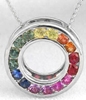 Authentic Rainbow Sapphire Circle Pendant in 14k white gold
