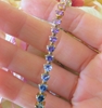 Natural Rainbow Sapphire Tennis Bracelet in solid 14k yellow gold with heart cut real sapphires