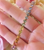Natural Multi Color Sapphire Tennis Bracelet in solid 14k yellow gold for sale