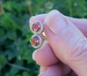 Red Orange Natural Sapphire Stud Earrings with a diamond halo set in real 14k white gold
