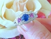 Natural Sapphire Engagement Ring - Three Stone Blue and Pink Sapphire with Genuine Diamonds in solid 14k white gold