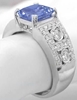 Cushion Cut Blue Sapphire and Diamond Wide Band Ring in 14k white gold