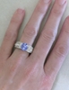 3 carat Cushion Cut Blue Sapphire and Diamond Wide Band Ring in 14k white gold
