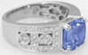 large Cushion Cut Blue Sapphire and Diamond Wide Band Ring in 14k white gold