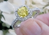 Cushion Cut Real Yellow Sapphire Ring with Natural Diamond Halo in solid 14k white gold for sale