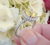 Natural Oval Canary Yellow Sapphire and Diamond Halo Engagement Ring in real 14k white gold for sale