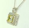 Yellow Sapphire Pendant in 14k white gold- 6mm princess cut with diamond halo