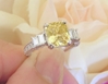 Natural Radiant Cut Yellow Sapphire Engagement Ring in white gold for sale