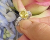 Natural Unheated Radiant Cut Yellow Sapphire and Baguette Diamond Engagement Ring in 18k white gold