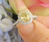 Natural Yellow Sapphire Ring with a cushion cut sapphire and real diamonds set in 14k white gold for sale
