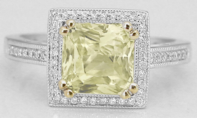 Radiant Cut Unheated Natural Yellow Sapphire Ring in 14k gold