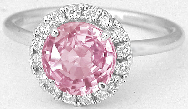 2.08 ctw Peachy Pink Sapphire and Diamond Ring in 14k white gold