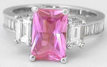3.0 ctw Radiant Cut Pink Sapphire and Baguette Diamond Ring in 14k white gold