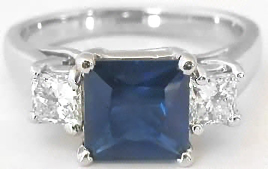 Beautiful Blue Green Sapphire & Princess Cut Diamond Ring 18K White Gold