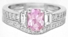 Radiant Cut Light Pink Sapphire and Diamond Engagement Ring and Band