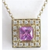 Princess Cut Natural Pink Sapphire and Diamond Pendant in 14k yellow gold