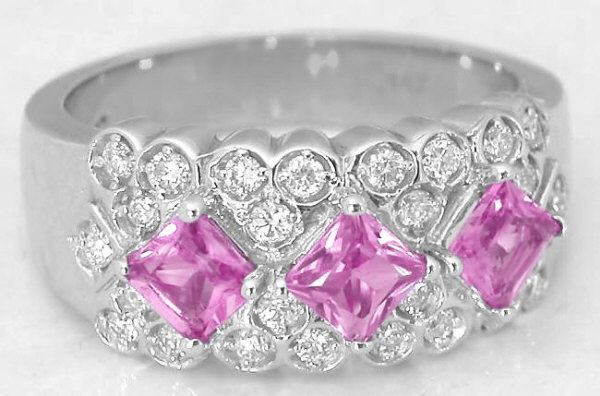 1.33 ctw Princess Cut Pink Sapphire and Diamond Band in 14k white gold