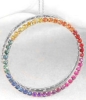 Natural Rainbow Sapphire Circle Pendant Necklaces in 14k white gold