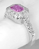 Emerald Cut Pink Sapphire Diamond Halo Ring in 14k white gold