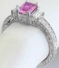 Pink Sapphire and Baguette Diamond Ring in 14k white gold