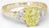 Antique Style Yellow Sapphire Ring with Carved Band in 14k yellow gold