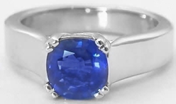 Natural Blue Sapphire Solitaire Ring - cushion cut ceylon blue sapphire in 14k white gold
