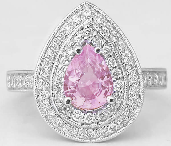 1.85 ctw Light Pink Sapphire and Diamond Engagement Ring in 14k white gold