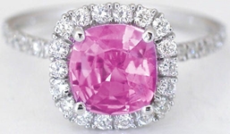 Cushion Cut Natural Bubble gum Pink Sapphire Engagement Ring with Real Diamond Halo in solid 14k white gold for sale