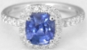 Cushion Cut Natural Sapphire Engagment Ring with a real diamond halo in solid 14k white gold