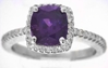 Large Cushion Cut Purple Sapphire and Diamond Ring in 14k white gold