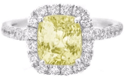 Large Cushion Cut Natural Yellow Sapphire and Diamond Halo Setting of white gold