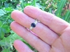 Natural Cushion Dark Royal Blue and Princess White Sapphire Three Stone Ring in 14k white gold for sale