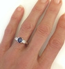 Genuine Cushion Blue Sapphire and Princess White Sapphire Three Stone Ring in solid 14k white gold