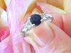 Alternative Engagement Ring - Natural Round Dark Blue Sapphire and White Sapphire ring in 14k white gold for sale