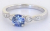 Blue sapphire ring- petite ring with vintage detailing in 14k white gold