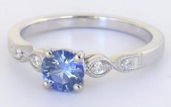 Blue sapphire ring- petite ring with vintage detailing in 14k white gold