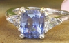 Large Cushion Cut Natural Blue and White Sapphire Engagement Ring in 14k white gold for sale