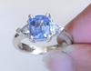 2.5 carat Cushion Cut Natural Blue and White Sapphire Engagement Ring in 14k white gold for sale