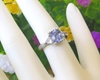 Natural Ceylon Blue Sapphire and White Sapphire Three Stone Ring in 14k white gold for sale