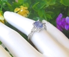 Natural Ceylon Blue Sapphire and Trillion White Sapphire Three Stone Ring in 14k white gold to buy