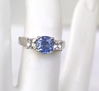 Natural Blue and White Sapphire Three Stone Ring in 14k White Gold for sale