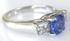 Natural Cushion Blue Sapphire and Princess White Sapphire Three Stone Ring in 14k White Gold for sale