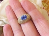Natural Blue Sapphire and Pave Diamond Fashion Ring in solid 14k yellow gold for sale