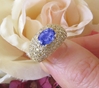 Bold Natural Blue Sapphire and Real Pave Diamond Ring in solid 14k yellow gold for sale