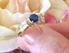 Designer Natural Sapphire Engagement Ring with real baguette diamonds